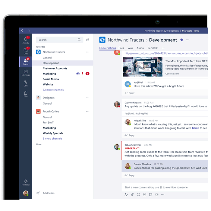Interface de travail en équipe Microsoft Teams